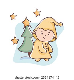 Christmas Angel with Halo and Wings. Charming vector of a Christmas angel with wings and halo, perfect for festive holiday designs