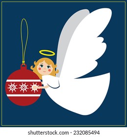 Christmas angel holding a tree globe / vector