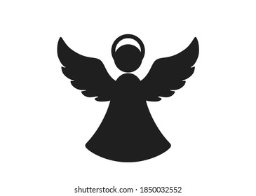 Christmas Angel Icon. Christmas Design Element. Isolated Vector Black Silhouette Image