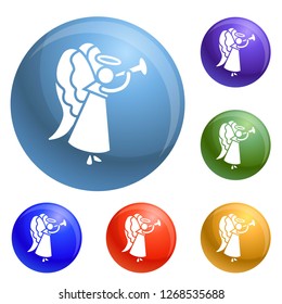Christmas angel icons set vector 6 color isolated on white background