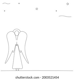 Christmas angel line drawing vector illustration