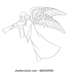 Christmas angel lineart for coloring book.