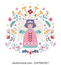 Christmas angel. Minimalist Christmas Card. Scandinavian style.Limited color palette, fits for any type of print design