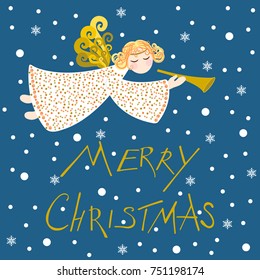 christmas angel on a blue background, vector