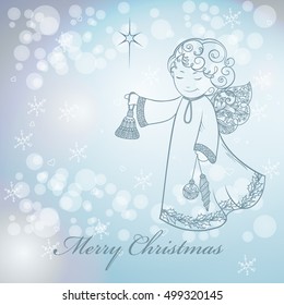 Christmas angel on snowfall background