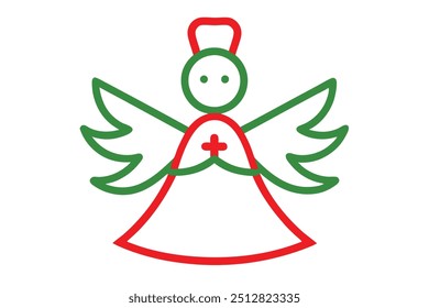 Christmas angel ornament vector line art, clipart illustration with isolated on white background