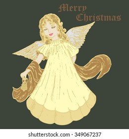 Christmas angel in retro style in gold tones