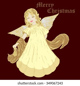 Christmas angel in retro style in gold tones