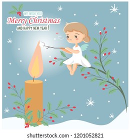 Christmas angel roasting marshmallow on candle flame