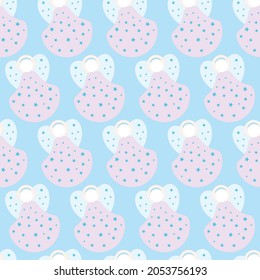 Christmas angel seamless pattern. Cartoon angel on blue background. Cute wrapper paper, textile prints, wallpapers. Vector illustration
