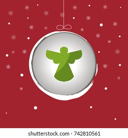 Christmas Angel silhouette with bauble and snowflakes.