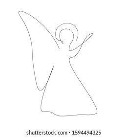 Christmas Angel Silhouette Line Drawing, Vector Illustration