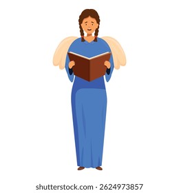 Christmas angel is singing carols, holding an open book