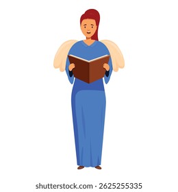 Christmas angel singing holding a book wearing blue dress