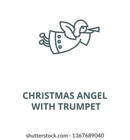 Christmas angel with trumpet line icon, vector. Christmas angel with trumpet outline sign, concept symbol, flat illustration