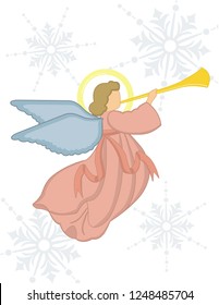 Christmas angel with trumpet, minimalist design, decoration, card.