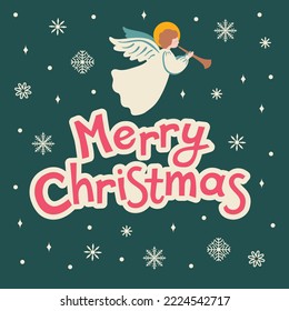 Christmas angel. Vector card template. Retro style