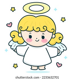 Christmas angel vector fairy princess baby character. X mas card (happy new year kids) kawaii vector for fairy tale book. Perfect make a wish for celebration party children, princess party, pattern.