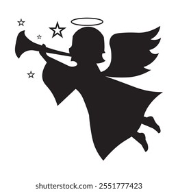 Christmas angel vector iconAngel trumpets.Angel silhouette ..eps10