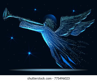 Christmas angel. Vector polygonal image in the form of a starry sky or space, consisting of points, lines, and shapes in the form of stars.