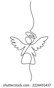Christmas angel and wings  Continuous one line drawing  emblem silhouette single line  isolated abstract vector illustration 