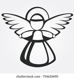 Christmas angel with wings and halo flat icon