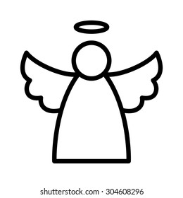 Christmas angel with wings and halo line art vector icon for apps and websites