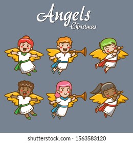 Christmas angels characters Vector eps 10
