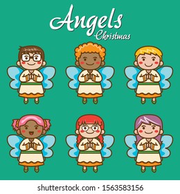 Christmas angels characters Vector eps 10