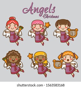 Christmas angels characters Vector eps 10