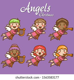 Christmas angels characters Vector eps 10