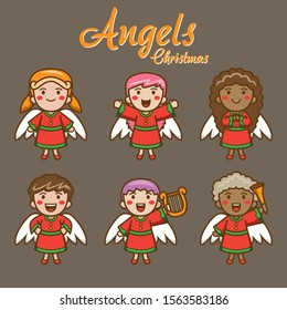 Christmas angels characters Vector eps 10
