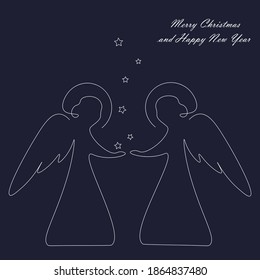  Christmas angels drawing. Vector illustration