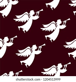 Christmas angels with magic wands . Seamless pattern.
 Ornament for gift wrapping paper, fabric, clothes, textile, surface textures, scrapbook. Vector illustration.