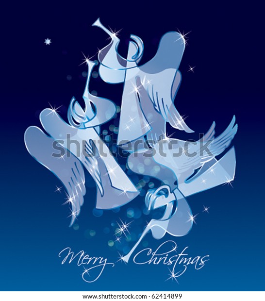 Christmas Angels On Blue Background Classical Stock Vector