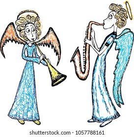 The christmas angels playing trumpets