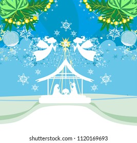 Christmas Angels. Christmas religious nativity scene card