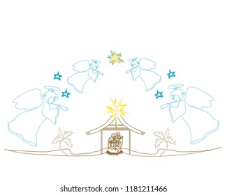 Christmas Angels. Christmas religious nativity scene card
