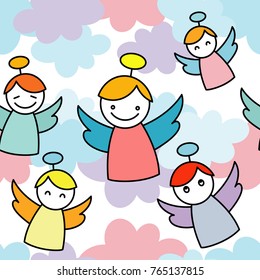 Christmas Angels. Seamless vector background with Angels. Cute cartoon. Textile rapport.