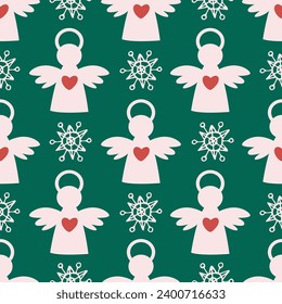 Christmas Angels, snowflakes Winter vector illustration for wrapping paper, textile design