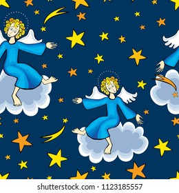 Christmas angels in the starry sky