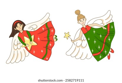 Christmas angels. Vector illustration isolate on white background