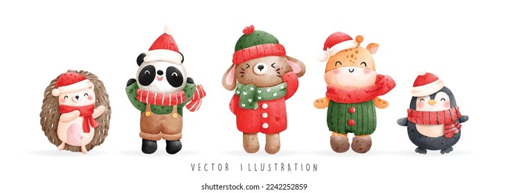 Christmas animal banner, Christmas Vector illustration
