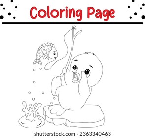 Christmas Animal character coloring page for kids. Vector black and white illustration on white background.