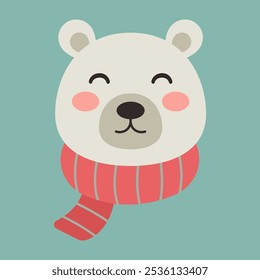 Christmas Animal Characters in Winter Hats and Scarves, Including Santa, in Festive Holiday Style Flat Illustration