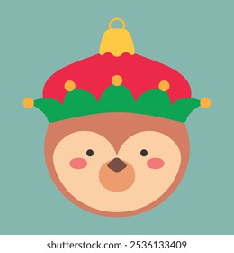 Christmas Animal Characters in Winter Hats and Scarves, Including Santa, in Festive Holiday Style Flat Illustration