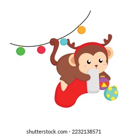 Christmas Animal Monkey Illustration Vector Clipart