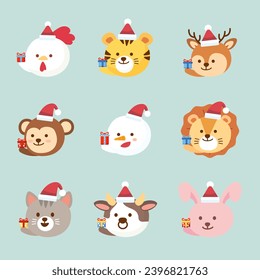 Christmas animal and pet santa design elements collection. Vector Illustration