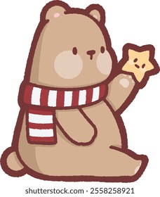 Christmas animal sitting and holding star - grizzly bear