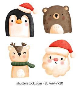 Christmas animal. Watercolor vector illustration